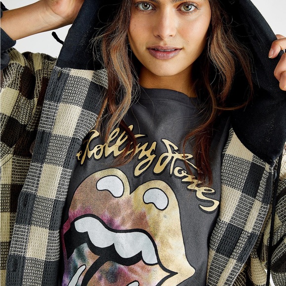 Free People / We The Free North Shore Sm Green Pink Plaid Buttondown Shirt - Picture 4 of 5